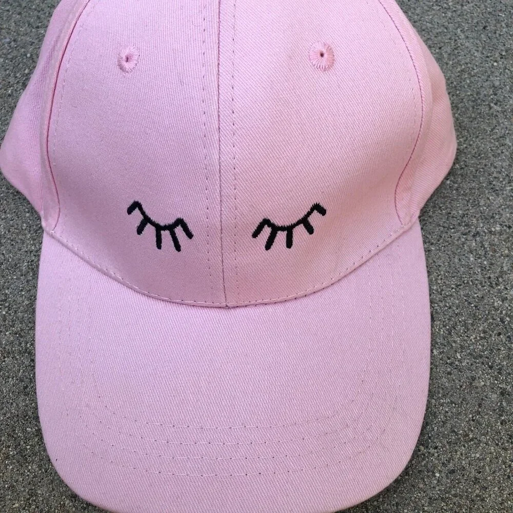 Eye Lashes Baseball Hat Women's Pink Adjustable Cap 100% Cotton​​